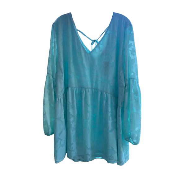 LANE BRYANT Top NWT  26/28 Long Sleeves Lined Sheer V-Neck Tie Back Burnout - Picture 2 of 14